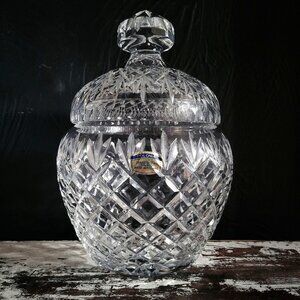 Large Vintage Crystal Biscuit Barrel Cookie Jar Criss-Cross and Fan Design *Read